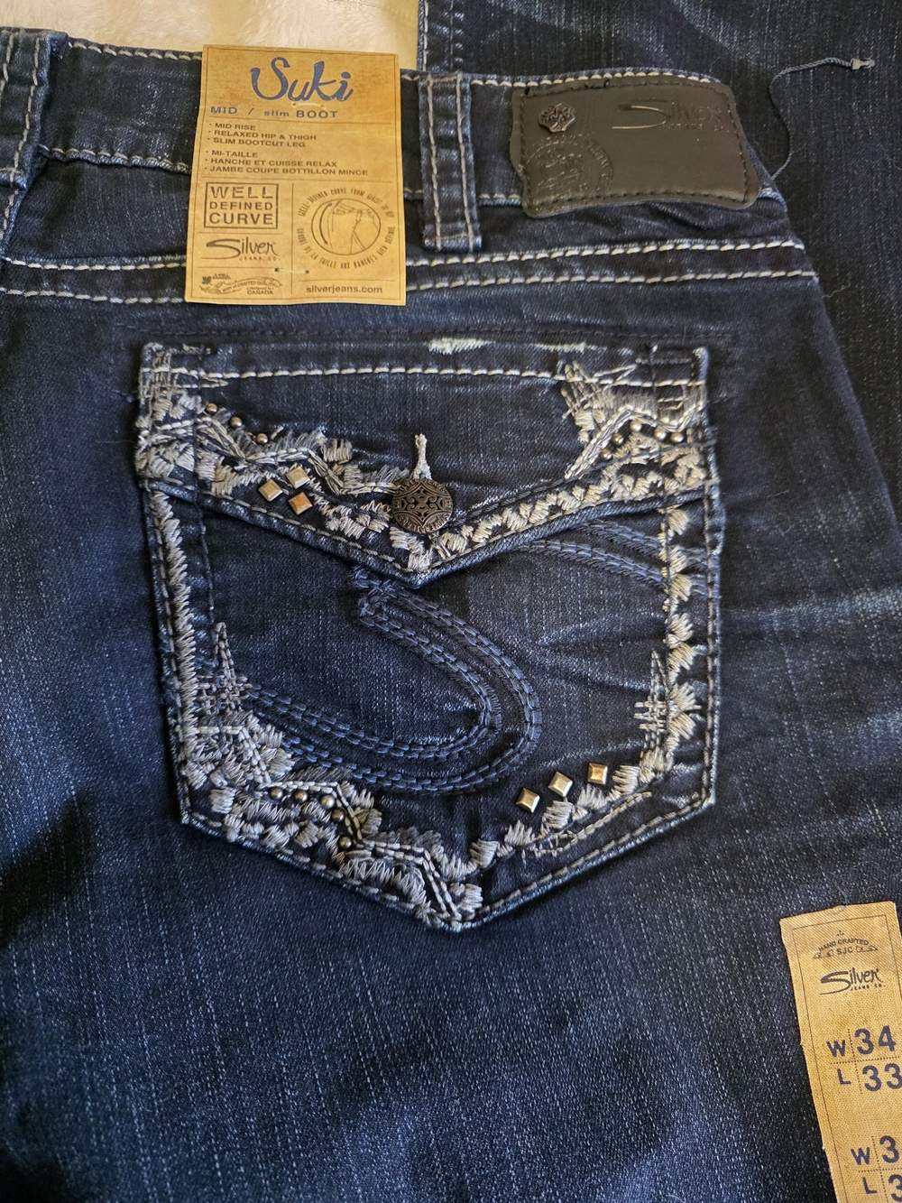 Silver Jeans Dark Blue Embroidered Back Pocket Jeans - Picture 5 of 16